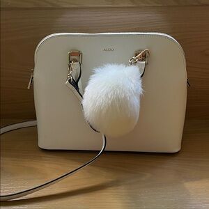 ALDO White Dome Crossbody with Pom-Pom Accent